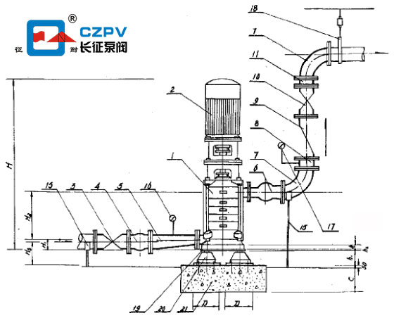 立式循環水泵的安裝圖